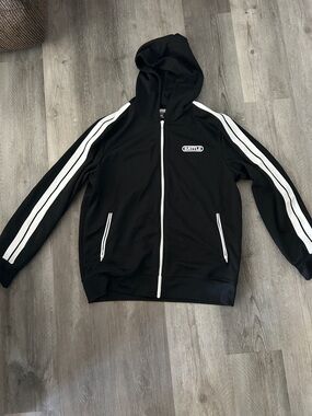 Battle Black Hooded Zip-Up Jacket with White Stripes -